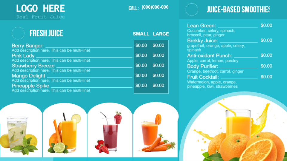 Juice bar menu boards