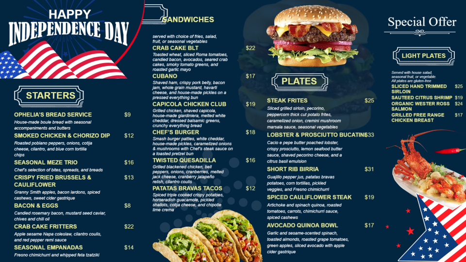 Simple Independence Day Menu Board Design