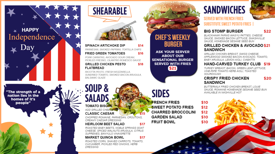 Creative Independence Day Menu Board Design