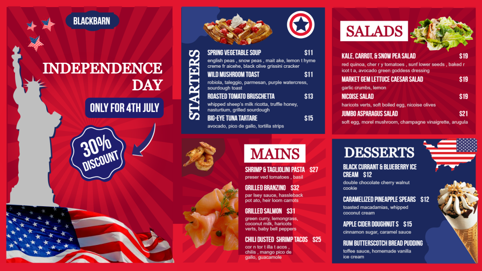 Customizable Independence Day Menu Template