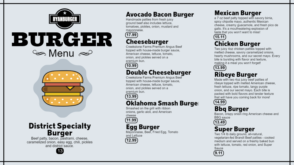 Editable Free Burger Menu Bord Design