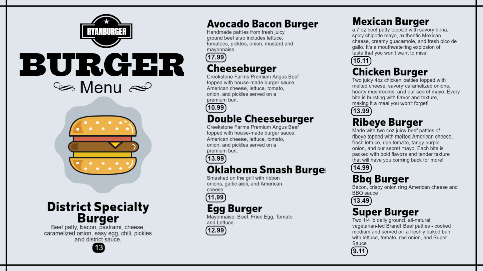 Editable Free Burger Menu Bord Design Editable Free Burger Menu Bord Design