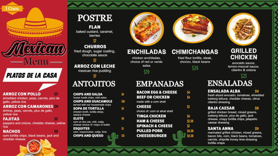 Simple Mexican Menu Board Design Simple Mexican Menu Board Design