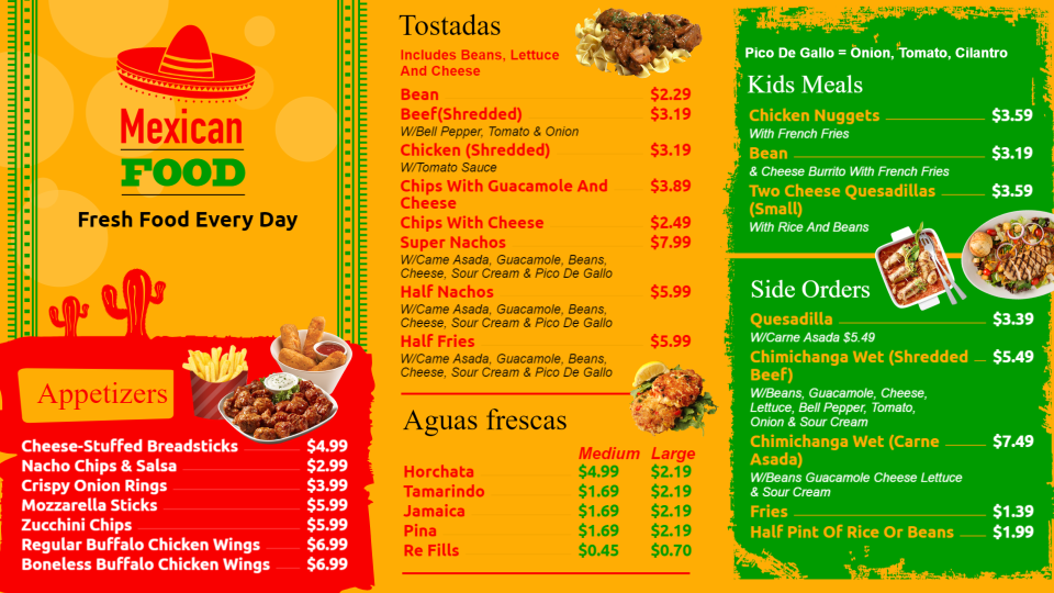Mexican grill menu