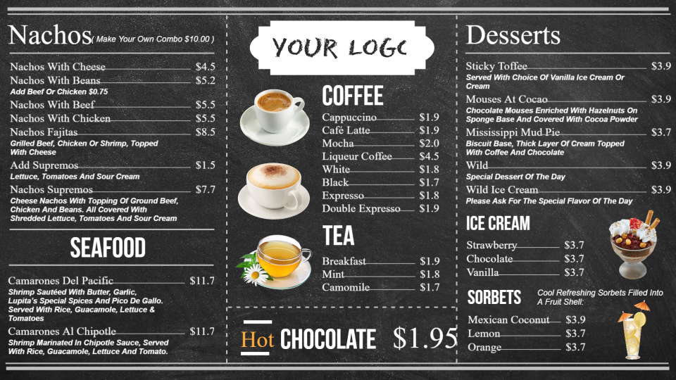Chalk menu board Chalk menu board