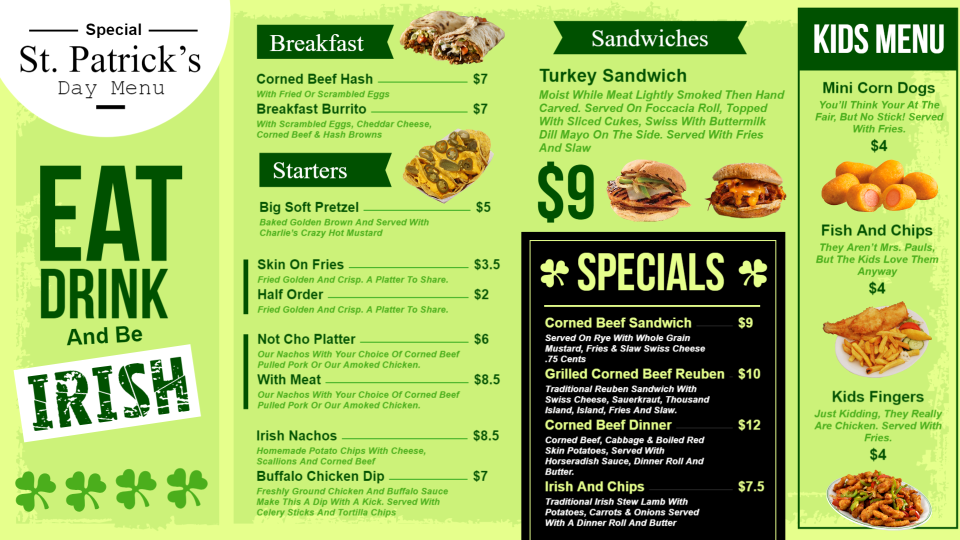 Restaurant menu templates