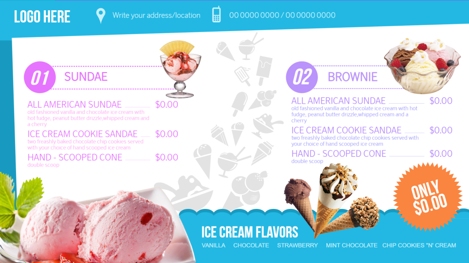 Ice cream shop menu board