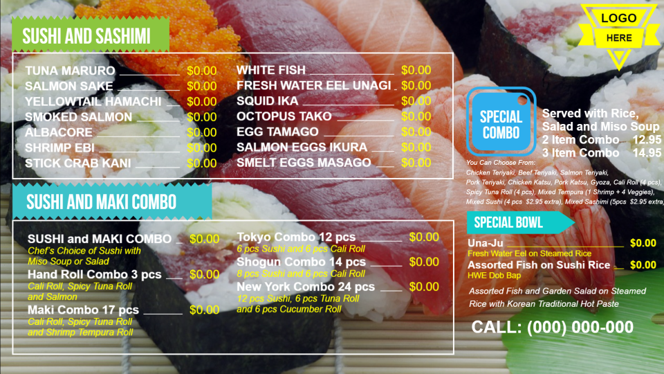 Thai cuisine menuboard