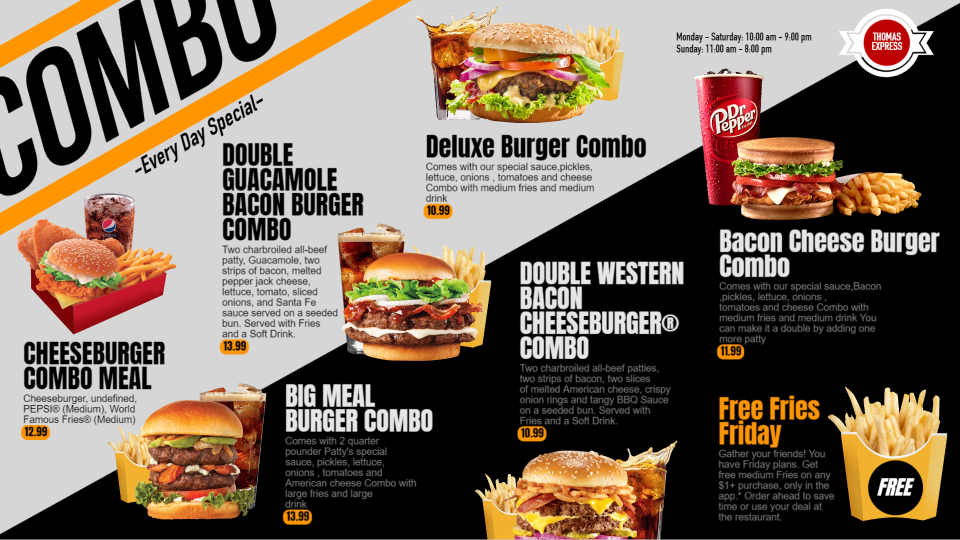 Burger Combo Menu Design Template