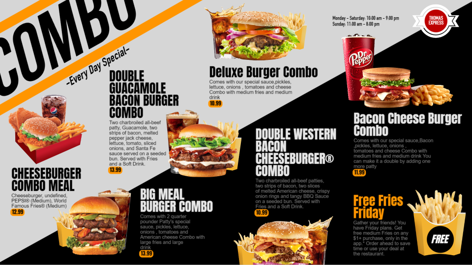 Burger Combo Menu Design Template Burger Combo Menu Design Template