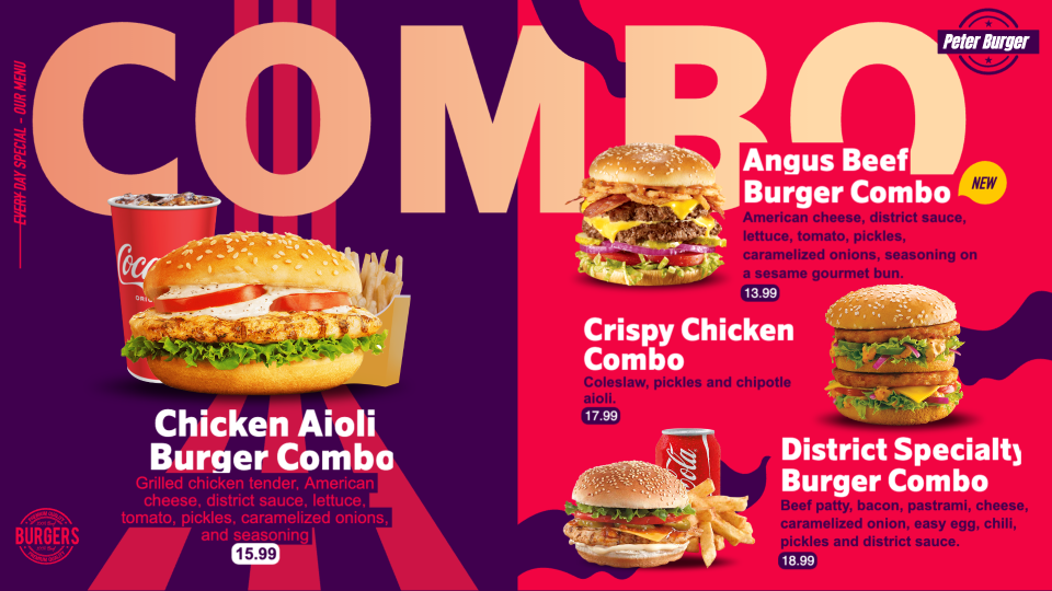 Customizable Combo Burger Menu Templates