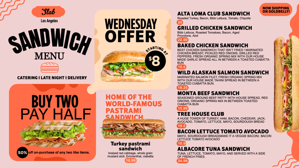 Free Sandwich Restaurant menu Templates