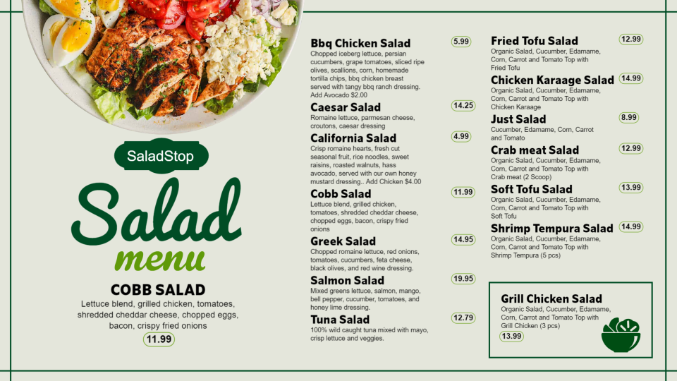 Simple Salad Menu Template Design