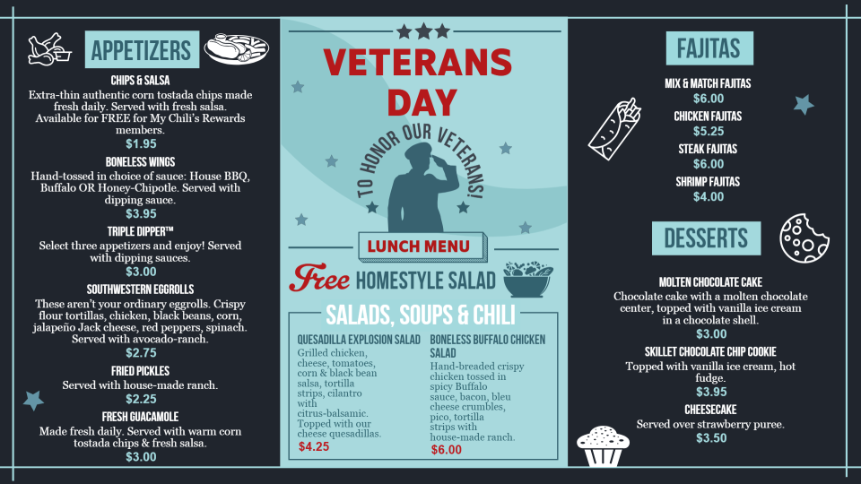 Editable Veterans Day Menu Board Design