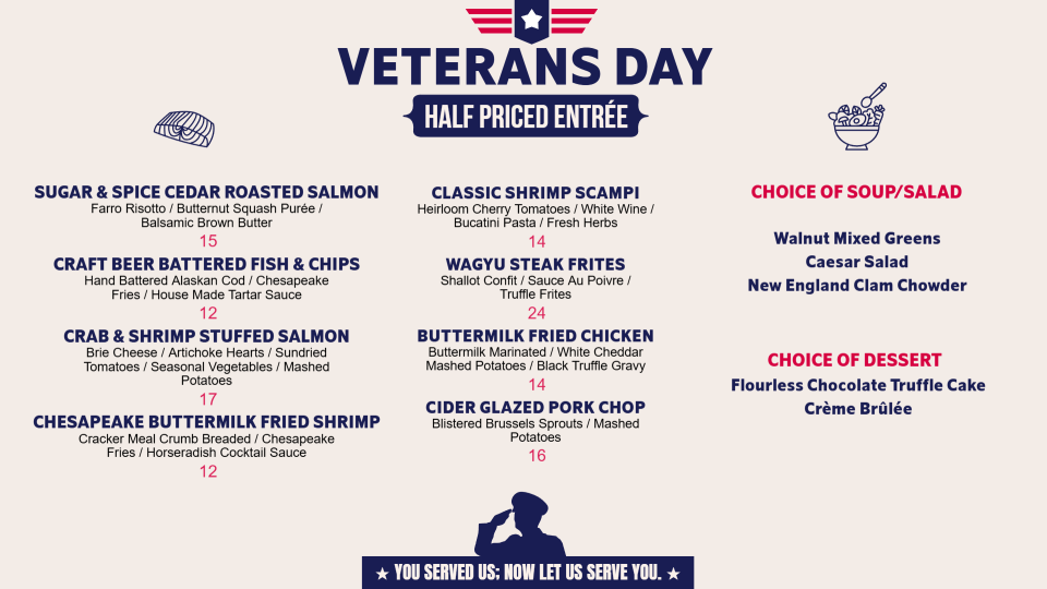 Veterans day celebration Menu