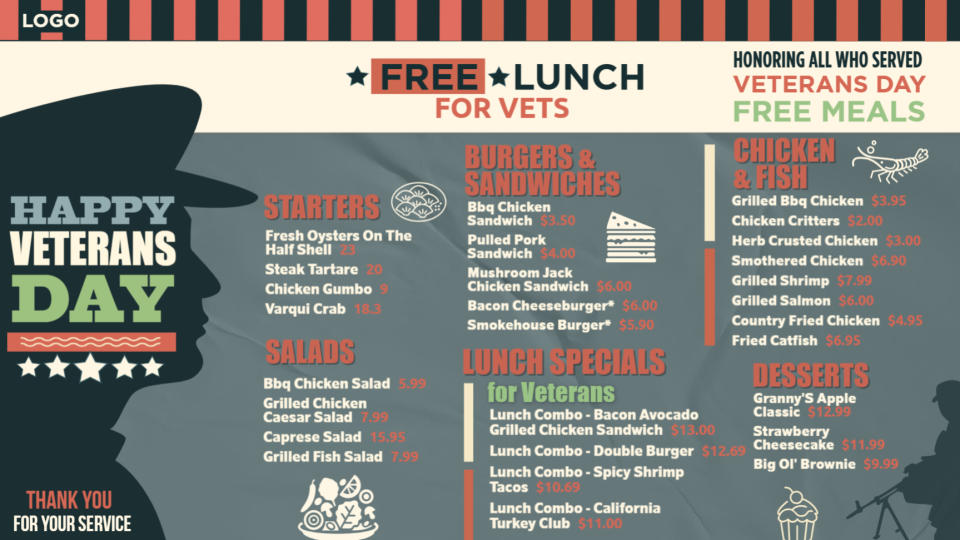 Veterans Day Special Menu