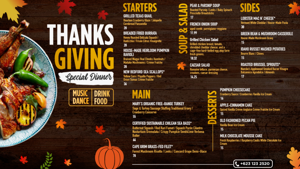 Thanksgiving Menu Board Design Template