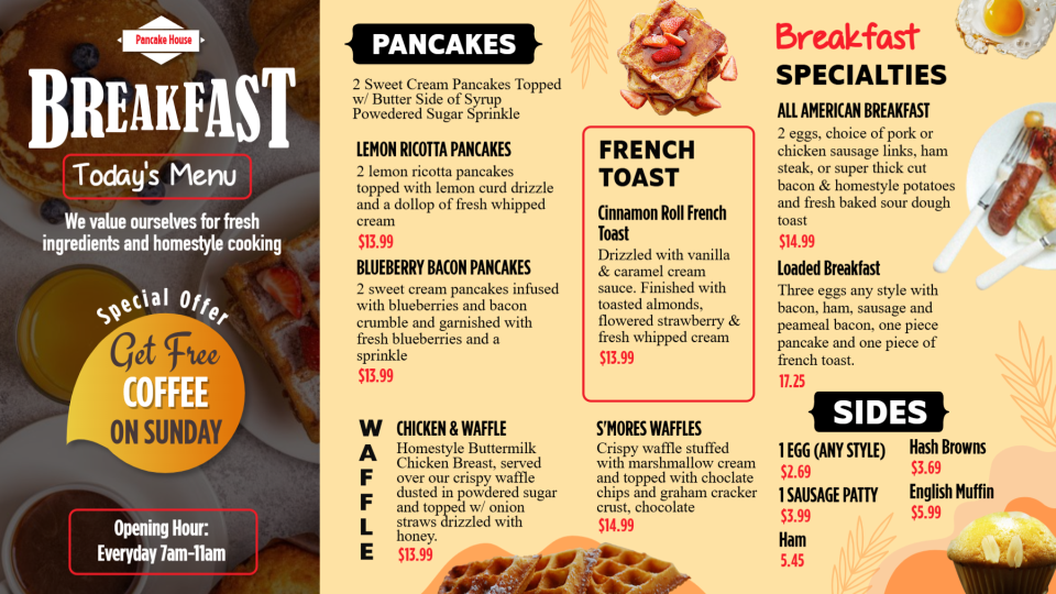 Editable Breakfast Menu Template