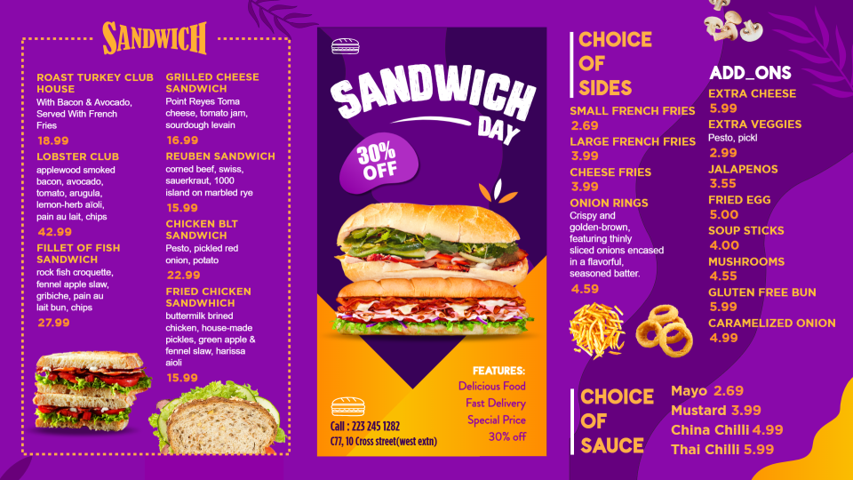 Customizable Sandwich Menuboard Design