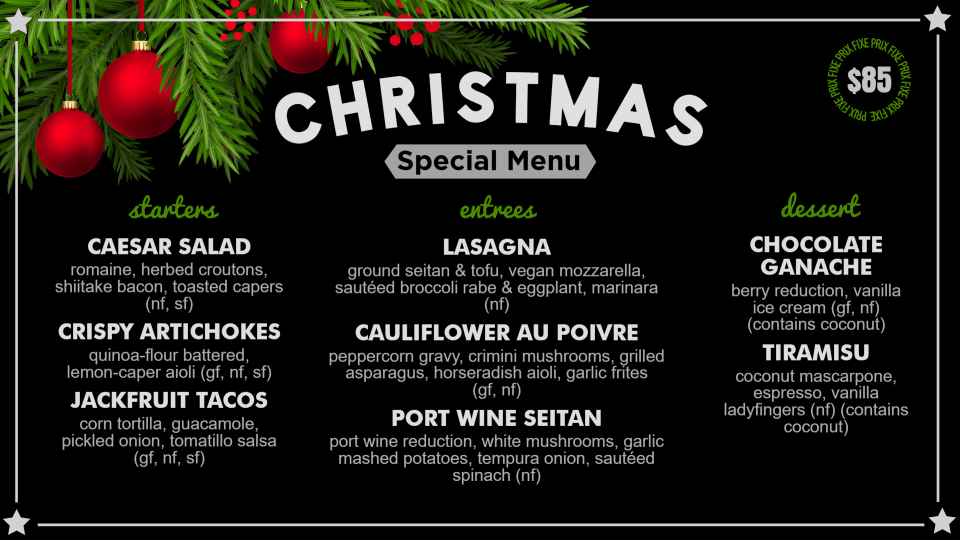 Christmas pre fixe menu Design