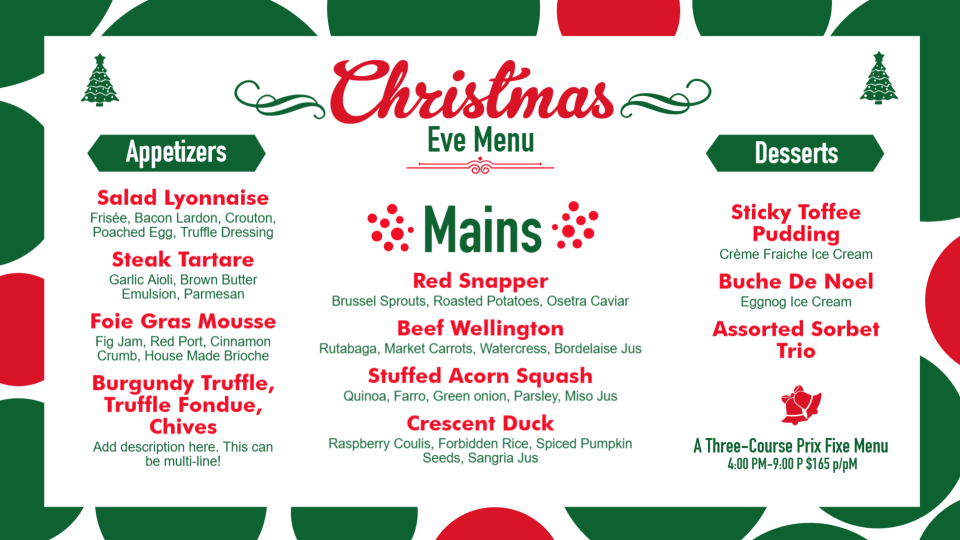 Christmas Eve Menuboard Design