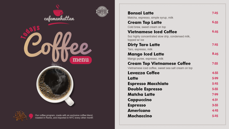 Coffee Shop Menu Design Image