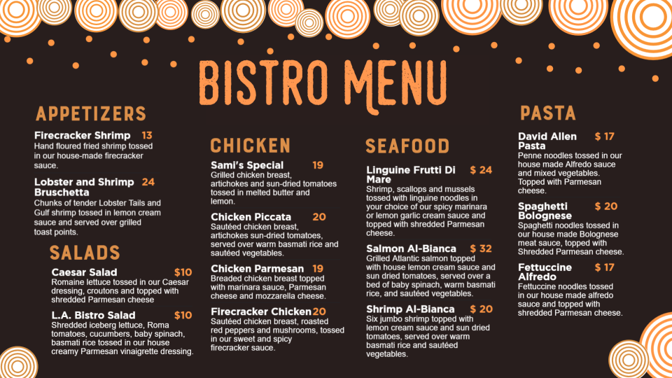 Customizable Bistro Menu