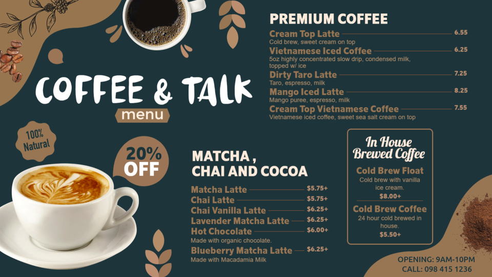 Customizable Coffee Menu