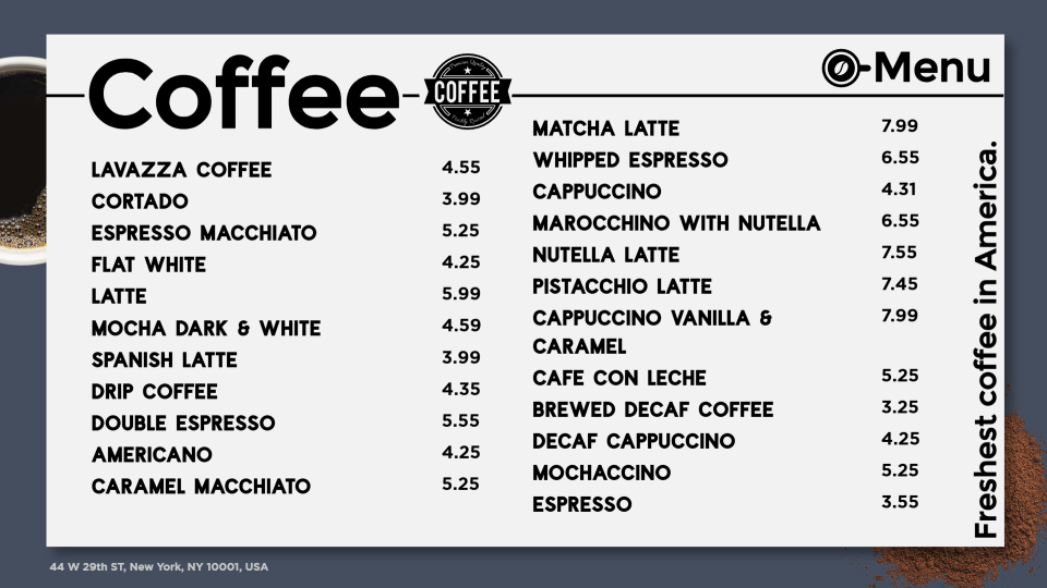 Coffee Menu Templates Online