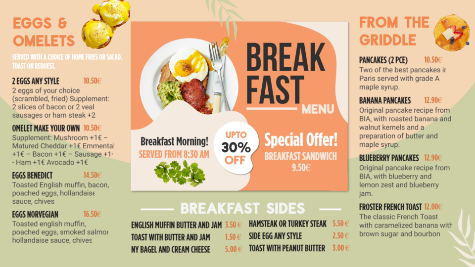 Editable Breakfast Menu Template