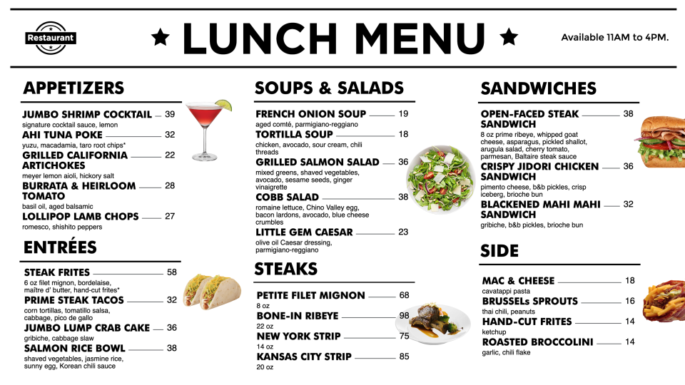 Customizable lunch menu templates