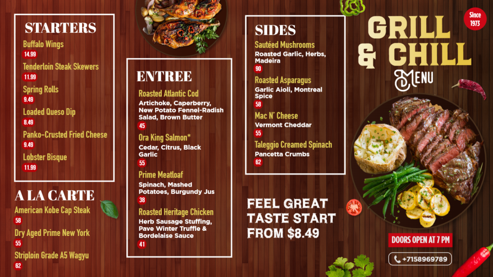 Free Grill Menu Board Design