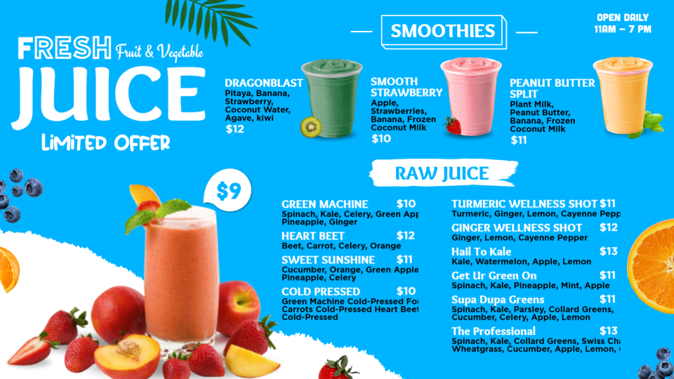 Online Juice Menu Design Online Juice Menu Design