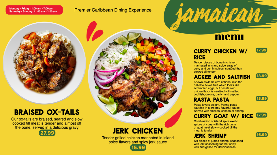 Jamaican Menu Board Design Jamaican Menu Board Design