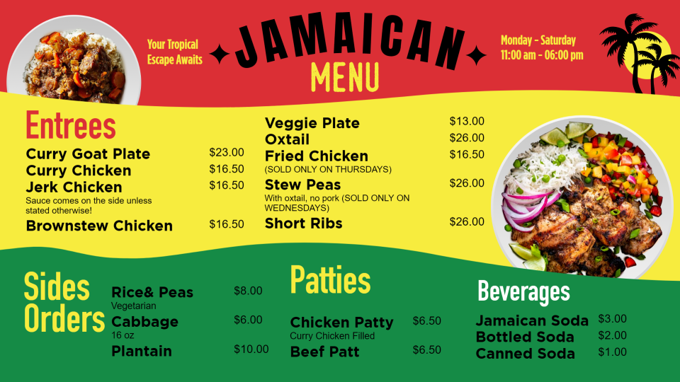 Customized Jamaican Menu Customized Jamaican Menu