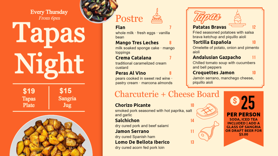 Tapas Menu Idea