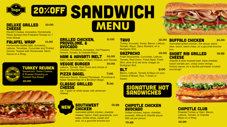 Sandwich POS Menu Template Design Sandwich POS Menu Template Design