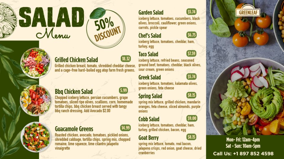 Simple Salad POS Menu Idea