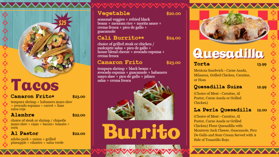Online Mexican Menu Idea