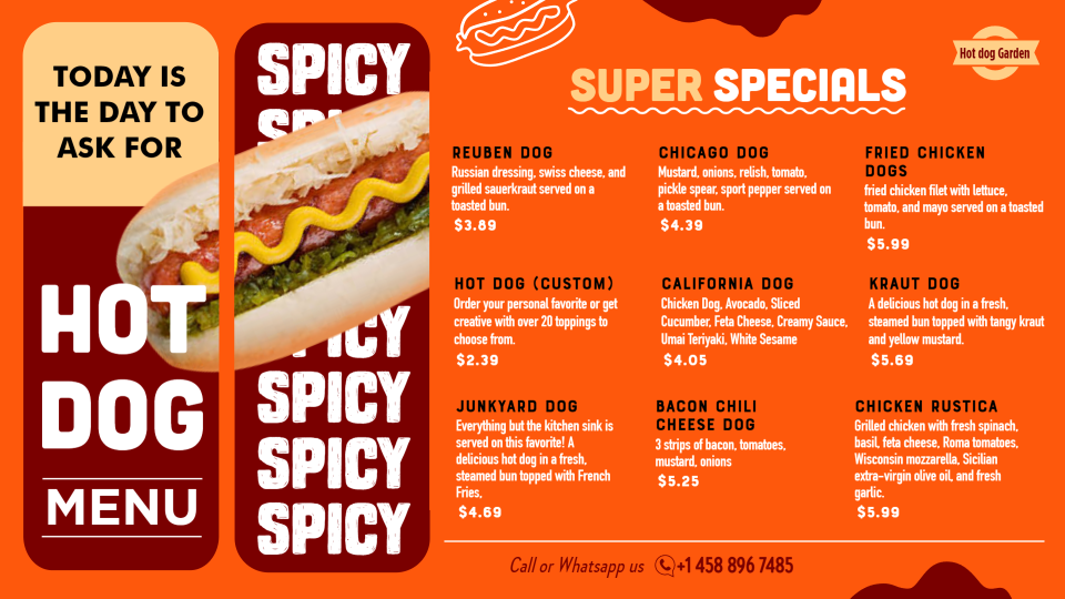Online Customizable Hotdog Menu Idea