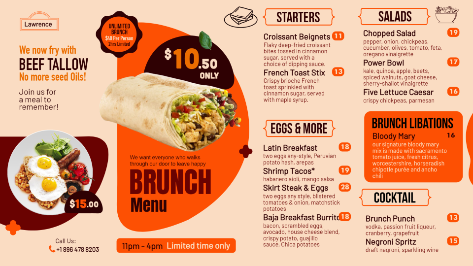 Online Brunch Menu Online Brunch Menu