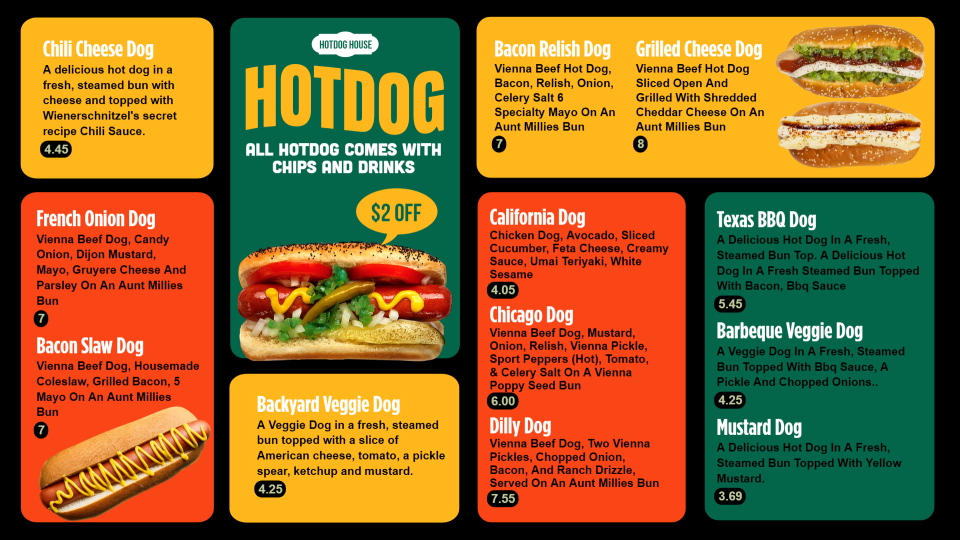 Hotdog Food Menu