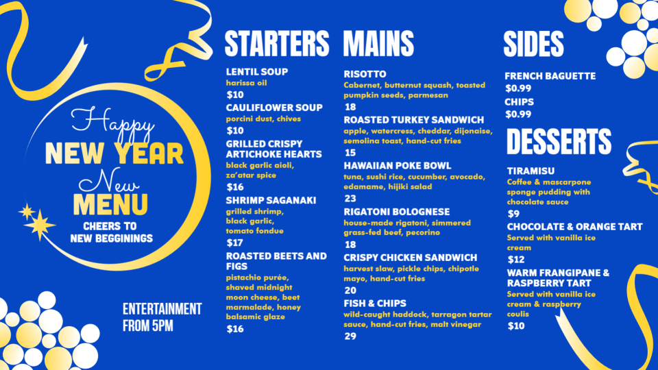 Creative New Year POS Menu Idea