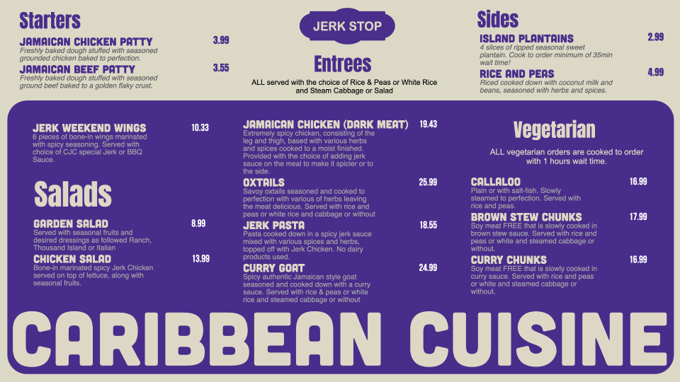 Jamaican POS Menu idea