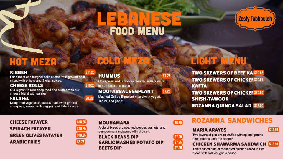 Lebanese POS Menu Template