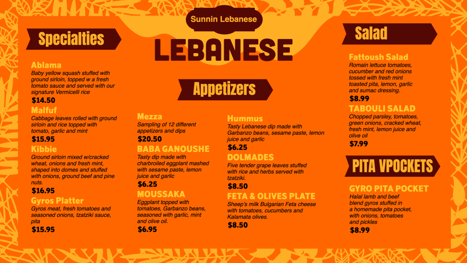 Lebanese POS Menu