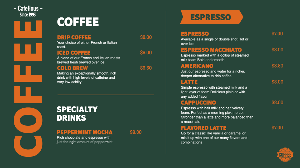 Minimal Coffee Menu Design