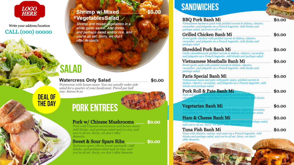 Restaurant menu boards