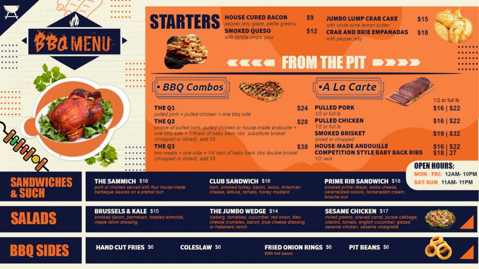 BBQ menu design for digital signage