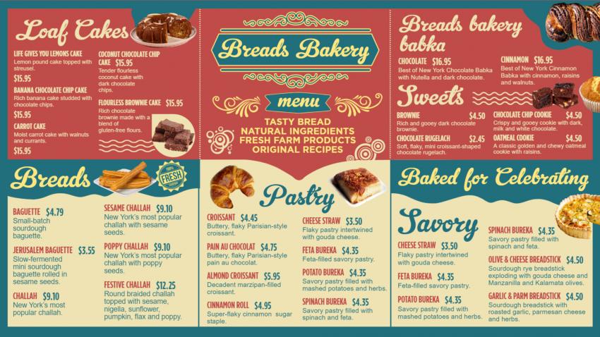 Free Bakery Menu Design